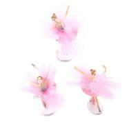 ZUNOXAZ 3 Sets Pink Ballerina Cake Toppers with Tulle Skirt Lightweight Girl Cake Ornaments for Birthday Wedding Party Dessert Decoration
