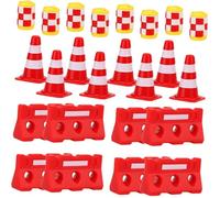 ZUNOXAZ 36pcs Mini Traffic Cones and Barriers Playset for Plastic Road Safety with Red Cones Fences Yellow Buckets Educational Pretend Play for Birthday and Learning