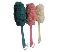 ZUNOXAZ 3Pc Long Handle Bath Sponge Soft Mesh Body Scrubber Exfoliating Shower Pouf for Adults Beige Pink Blue with Woven Material and Comfortable Grip