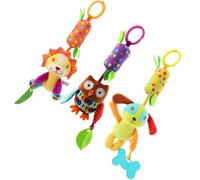 ZUNOXAZ 3pcs Rattle Set with Lion, Dog, and Owl - Multifunctional Rotating Bedside Bells for Crib, Soft Cartoon Animal Suitable for 0-1 Year Old Babies