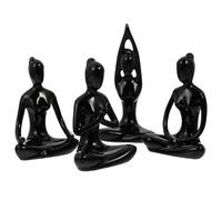 ZUNOXAZ 4-pcs Matte Black Ceramic Yoga Figurine Ornament Set, Abstract Modern Tabletop Decor for Meditation, Puja, Prayer, and Mindfulness Home Decoration