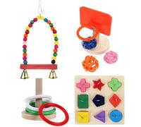 ZUNOXAZ 4 Sets Parrot Educational Set for Birds, Wooden Bird Training Kit Featuring Block Puzzle and Chewing to Satisfy Chewing Instinct and Strengthen Relationship Random Color
