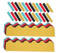 ZUNOXAZ 40pcs Wave Glitter Bulletin Board Borders Decorative Black Blue Green Red Gold Trim for Classroom Office Home Cuttable Paper Border for Chalkboard Door Window Cabinet Decoration