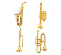 ZUNOXAZ 4Pcs Miniature Musical Instrument for Dollhouse Plastic Saxophone Trumpet French Horn Mid Range Models Lightweight Mini House Decor and Photography Props
