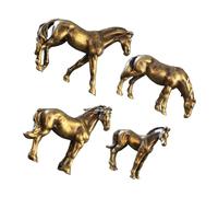 ZUNOXAZ 4pcs Miniature Retro Copper Horse Sculptures Chinese Zodiac Figurines Year Feng Shui Decorations for Office Home Cabinet Shelf Decor Vintage Brass Animal Figures