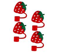 ZUNOXAZ 4pcs Reusable Silicone Straw End Protectors with Strawberry Design Dustproof Straw Stoppers for Parties Picnics and Everyday Use Lightweight and Portable