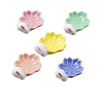 ZUNOXAZ 5Pcs Japanese Ceramic Chopsticks Holder Floral Rest Rack for Kitchen Tableware Multipurpose Spoon and Fork Rest Prevents Rolling Elegant Dining Accessory in Mint Green Yellow