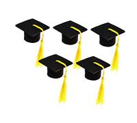 ZUNOXAZ 5pcs Mini Doctoral Graduation Hat Wine Bottle Caps with Tassel Yellow Wine Bottle Covers for Graduation Party Decorations