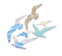 ZUNOXAZ 6pcs Seagull Wall Decor Wooden Coastal Style Seaside Bird Sculpture Plaques Mediterranean Style Nautical Sea Birds Art for Home Bedroom Living Decoration