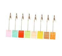 ZUNOXAZ 8Pcs Colorful Square Wooden Message Clips with Wrought Iron Metal Holders for Notes Business Cards Photo Display Desk Decor Secure Grip Memo Clips for Office and Home Random Color
