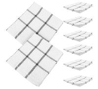 ZUNOXAZ 8pcs Thick Pure Cotton Kitchen Dish Cloths Soft Absorbent for Home Wiping Cloths with Grey Check Pattern Kitchen Hand Towels