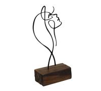 ZUNOXAZ Abstract Female Statue Iron Art Ornament with Wooden Base Minimalist Line Figure Sculpture for Office Desktop Table Decor Modern Artistic Home Decoration