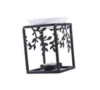 ZUNOXAZ Black Iron Aromatherapy Essential Oil Burner with Ceramic Plate Decorative Essential Oil Diffuser and Candlestick for Balcony Garden Stable Flat Bottom Design Stylish Home
