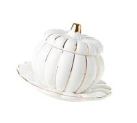 ZUNOXAZ Ceramic Pumpkin Shape Rice Bowl with Lid Double Kitchenware for Soup Rice Egg Custard and Side Dishes White Porcelain Serving Dish and Odor Resistant for Home Use