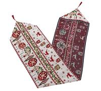 ZUNOXAZ Christmas Cotton Linen Table Runner with Tassel Deer Bell Design Protective Decorative Party Cloth for Dining Tables Suitable for Home Restaurant and Holiday Celebration Decor