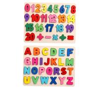 ZUNOXAZ Colorful Wooden Number and Alphabet Jigsaw Puzzles Educational Math Learning for Cognitive Development Hand-eye Coordination and Arithmetic Signs Puzzles Safe Wood