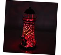 ZUNOXAZ Creative Sky-blue Iron Art Lighthouse Candle Stand Medium Hollow Design Romantic Mediterranean Style Candlestick Ornament Desktop Adornment for Home Decor and