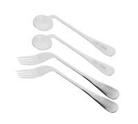 ZUNOXAZ Curved Spoon Fork Stainless Steel Feeding Aids for Disabled Elderly with Angled Handle Non-slip Assistive Cutlery Reduces Wrist Stress Safe for Sensitive Gums