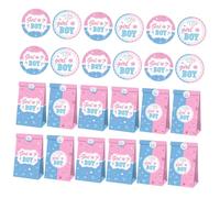 ZUNOXAZ Gender Reveal Paper Bags and Stickers Set, 12 Decorative Kraft Paper Pouches 18 Sealing Labels for Boy or Girl Party Supplies