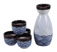 ZUNOXAZ Japanese Style Ceramics Sake Set with Pot and Cups Premium Quality Porcelain for Sake Drinking Tea Spirits Elegant Sea Wave Pattern for Home and Party Use