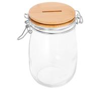 ZUNOXAZ Large Clear Coin Bank with Wooden Slotted Lid Transparent Money Jar for Coins and Bills Easy to Clean Piggy Bank for Adults Cash Storage Container with Visual Savings Display