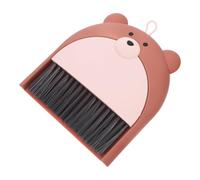 ZUNOXAZ Mini Dustpan and Brush Set with Handle, Plastic Small Whisk Broom and Dustpan for Household Cleaning, Brown Bear Design Compact Table Desk Sweeper for Cars, Keyboard, and Pet