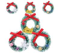 ZUNOXAZ Miniature Christmas Wreaths Sisal Silk 6Pcs Assorted Colours for Dollhouse, Xmas Tree Hanging Decorations and Winter Party Decor