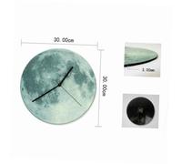 ZUNOXAZ Noctilucent Acrylic Wall Clock Earth Moon Pattern Creative Home Decor Silent Hanging Clock for Bedroom Living Office Light Green