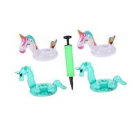 ZUNOXAZ Pvc Inflatable Floating Drink Holders 5pcs Set Inflator, Fashionable Cup Plates for Pool Parties, Includes Glitter Unicorn and Rainbow Horse Designs