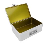 ZUNOXAZ Rectangular Tinplate Metal Storage Box with Combination Lock, Small Lockable Jewelry and Keepsake Organizer, Cream White Decorative Trinket Tin for Home Use