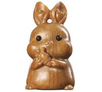 ZUNOXAZ Retro Rabbit Pendant Hanging Decor Carved Zodiac Bunny with Carrot Design Antique Style Natural Sandalwood Craft for Home and Garden Ornament Unique DIY Accessory