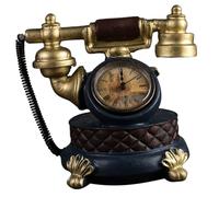 ZUNOXAZ Retro Telephone Ornament with Clock and Pendulum 7 Inch Resin Craft for Study Desk and Bookshelf Decoration