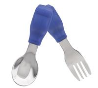 ZUNOXAZ Stainless Steel Silicone Fork and Spoon for Self Feeding Safe Non Toxic Accessories with Smooth Edges and Deep Scoop Bowl Easy Grip Training Tableware for Boys