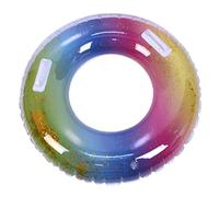 ZUNOXAZ Thick Inflatable Swim Ring with Sequins Translucent Gradient Rainbow Design Adult Safety Float Ring Easy to Inflate and Deflate Portable Swimming Accessory for Pool and Beach