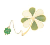 ZUNOXAZ Vintage Brass Metal Bookmark with Decorative Four-Leaf Clover Pendant Lightweight Ancient Chinese Style Page Marker for Book Lovers Readers Students and Giving