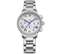 ZUNPAI Watch for Women Luxury Stylish Diamond Bezel Roman Number Mark, Multifunction Chronograph Analog Quartz Elegant Ladies Watch with Date Stainless Steel Band Waterproof Watches for Women, White