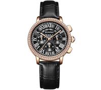 ZUNPAI Watch for Women Luxury Stylish Diamond Bezel Roman Number Mark, Multifunction Chronograph Analog Quartz Elegant Ladies Watch with Date Stainless Steel Band Waterproof Watches for Women, Black