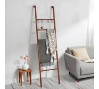 ZUNTO 6-Tier Wood Blanket Ladder with 4 S-hooks, Wall Leaning Towel Ladder