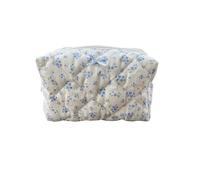 ZUNUONUO Cotton Quilted Makeup Bag Coquette Accessories Make up Bag Organizer Cute Floral Cosmetic Pouch Travel Makeup Bag for Women, Blue floral, Coquette
