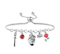 Zuo Bao Dark Bracelet Rose Charm Heart Charms For Bracelets Dark Romance Reader Smut Lover Gift Romance Reader, S, Stainless Steel, no gemstone