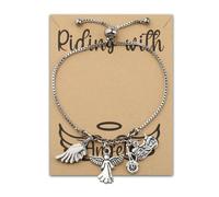 Zuo Bao Motorcycle Memorial Jewelry Memorial for Brother Dad Husband Sympathy Gift Riding with Angels Bracelet with Wing Car Truck Memorial, Stainless Steel, no gemstone