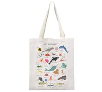 Zuo Bao Sea Animals Alphabet Tote Bag Beach Nursery Gift A to Z Ocean Animals Print Educational Kids Gift (ABC SEA)