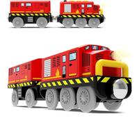 ZUOAN Wooden Train Toy Battery Operated Locomotive for Track, Motorised Toddlers with Magnetic Connection, Compatible Thomas, Brio, Chuggington, Melissa and Doug, Red