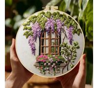 ZuoAnLF Embroidery kit Suitable for Beginners, pre-Printed Pattern of Wisteria Window Scenery, Needlepoint Kits for Adults Include Embroidery Hoop, Colorful Threads, Tools