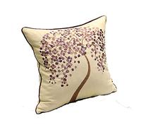 ZUODU 45 x 45 Cm Embroidered Cotton Linen Decorative Throw Square Pillow Cover Purple Cushion Case Pillow Case 18 x 18 Inches - Purple MoneyTree