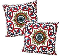 ZUODU 45cmx45cm Embroidered Cotton Linen Decorative Throw Pillow Cover Cushion Case Pillow Case - The Tree of Life (Red with Frame) (Wine red)