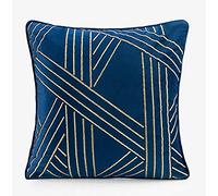 ZUODU Blue Velvet Cushion Cover Navy Embroidery Cushion Cover Pillowcases Sofa Cushion Covers Protectors for Home Decorating Bedroom Living Room 18x18 Inches(C)