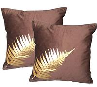 ZUODU Coffee Velvet Cushion Covers 45x45cm Gold Leaf Printing Peach Skin-Like Decorative Brown Pillow Cover 18 Inches Cushion Cover 18x18 Inches Free Combination (golden Leave-Coffee 2pc)