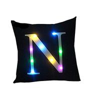 ZUODU Creative LED Colorful Black Velvet Letter Cushion Cover Pillow Cover - Bar, Party, Festival, Gift Use - 18 Inches or 45cm x 45cm - 1pc - N Black