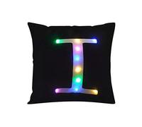 ZUODU Creative LED Colorful Flashing Velvet Letter Cushion Cover Pillow Cover Bar Use Party Use Festival Use Gift Use18”x18” or 45cm x 45cm 1pc (I)